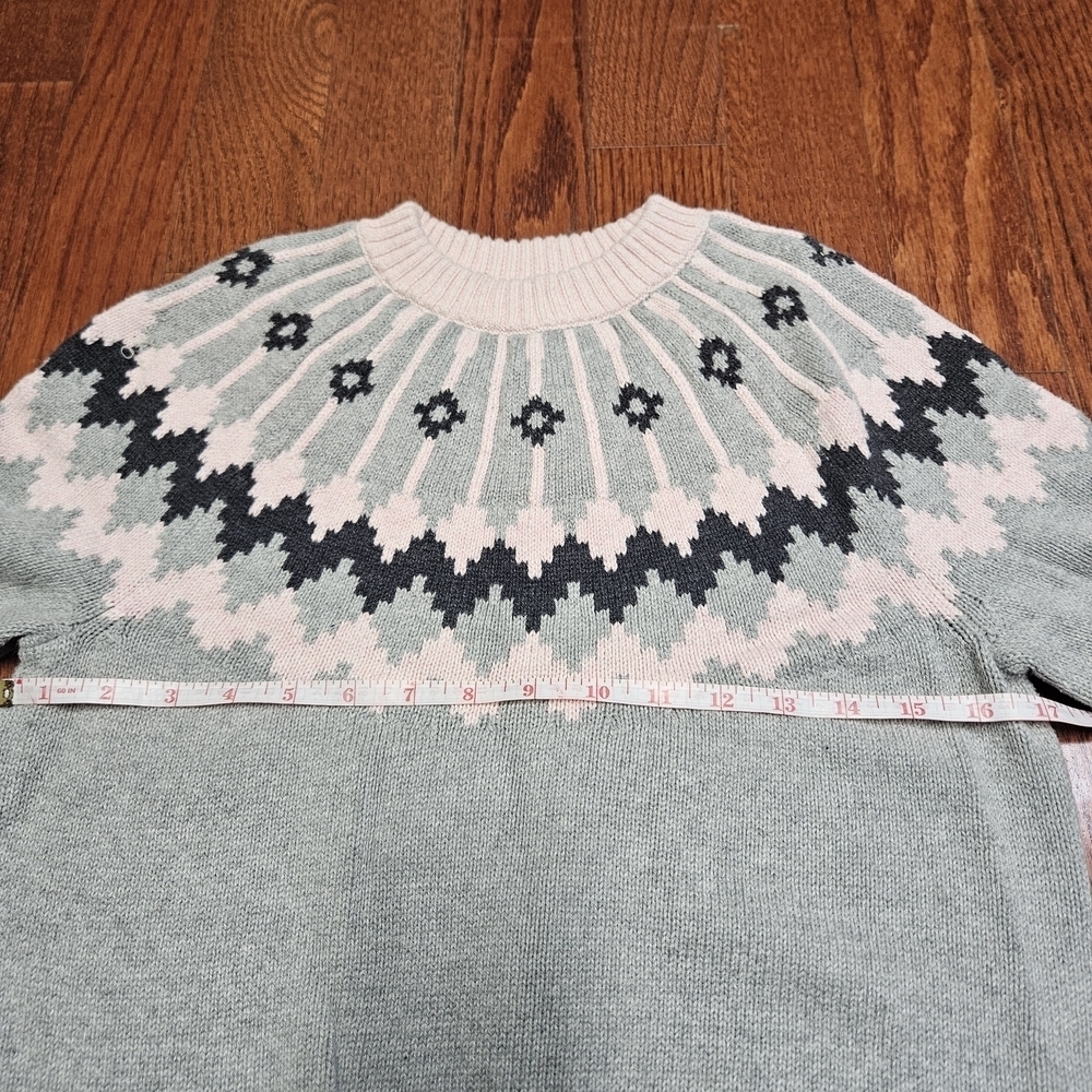 J. Crew Gray and Pink Crew Neck Sweater with Nordic Patterns - Picture 5 of 5